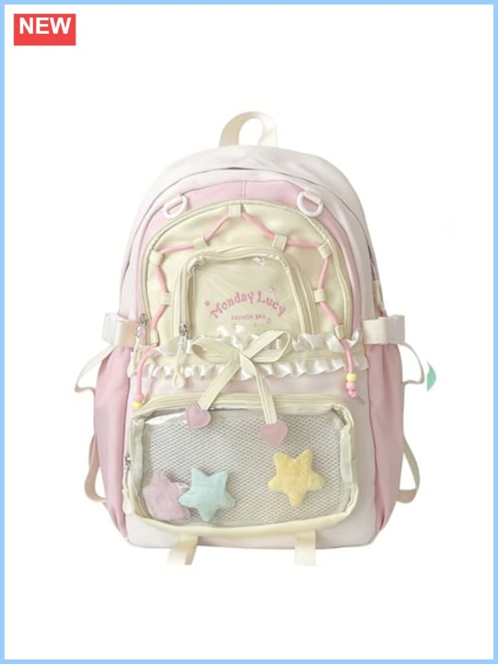 Kawaii Ita Backpack Nylon PVC Clear Pockets Y2K Daypack